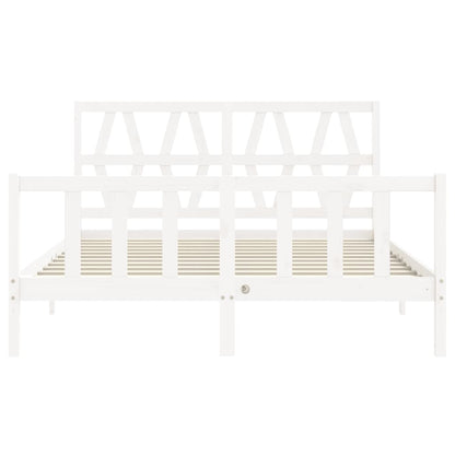 Bed Frame with Headboard White King Size Solid Wood