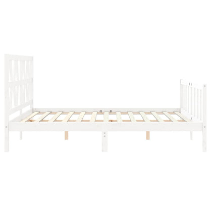 Bed Frame with Headboard White King Size Solid Wood