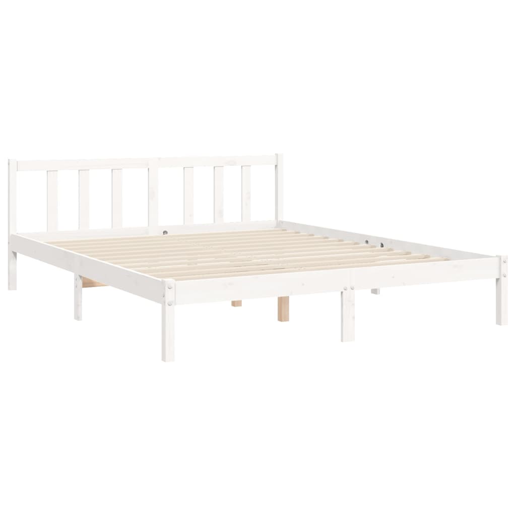 Bed Frame with Headboard White King Size Solid Wood