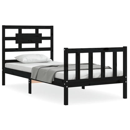 Bed Frame without Mattress Black Small Single Solid Wood Pine