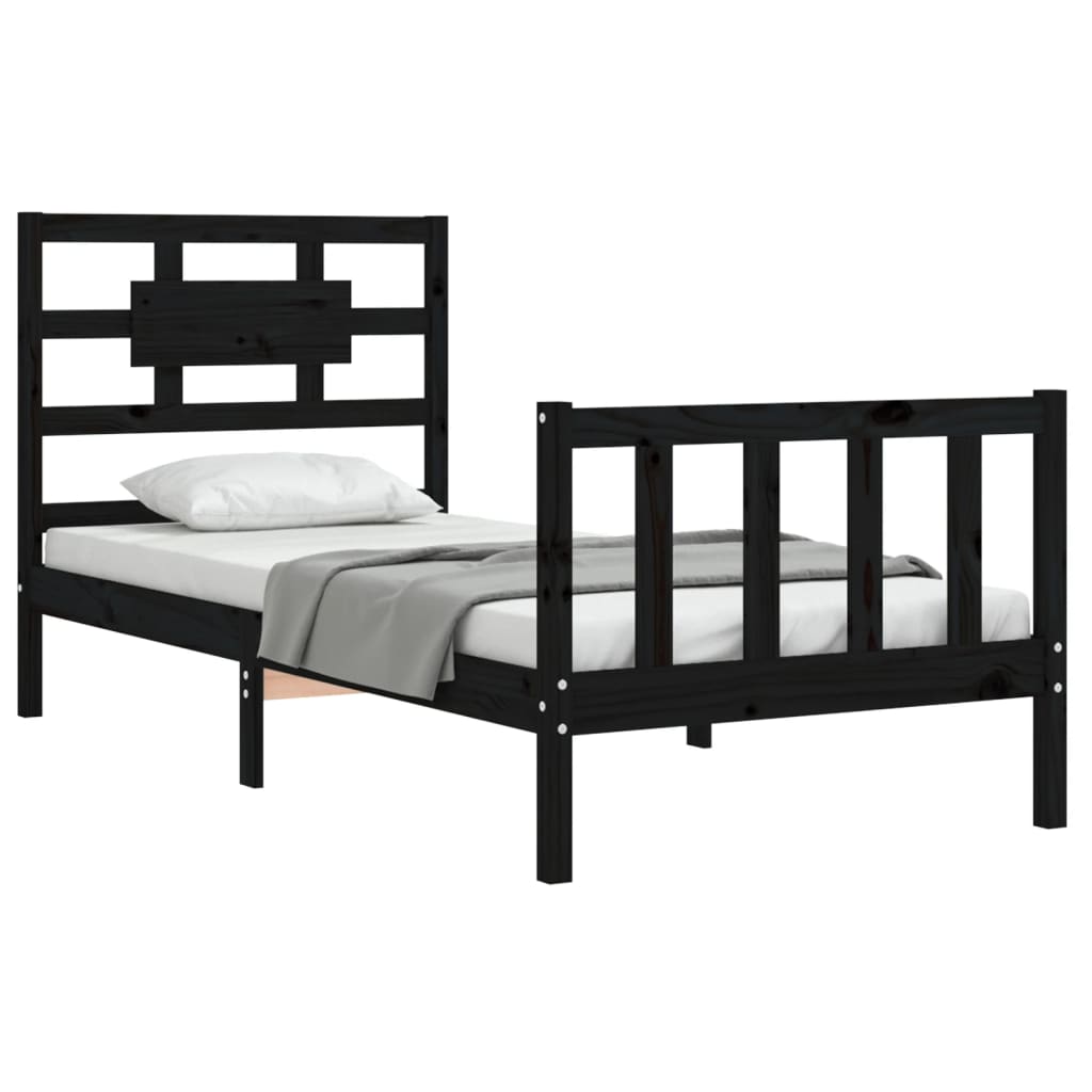 Bed Frame without Mattress Black Small Single Solid Wood Pine