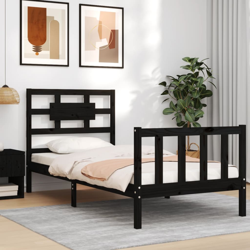 Bed Frame without Mattress Black Small Single Solid Wood Pine