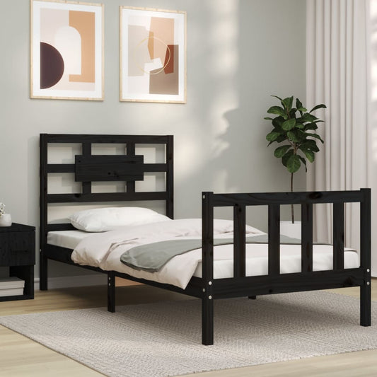 Bed Frame without Mattress Black Small Single Solid Wood Pine