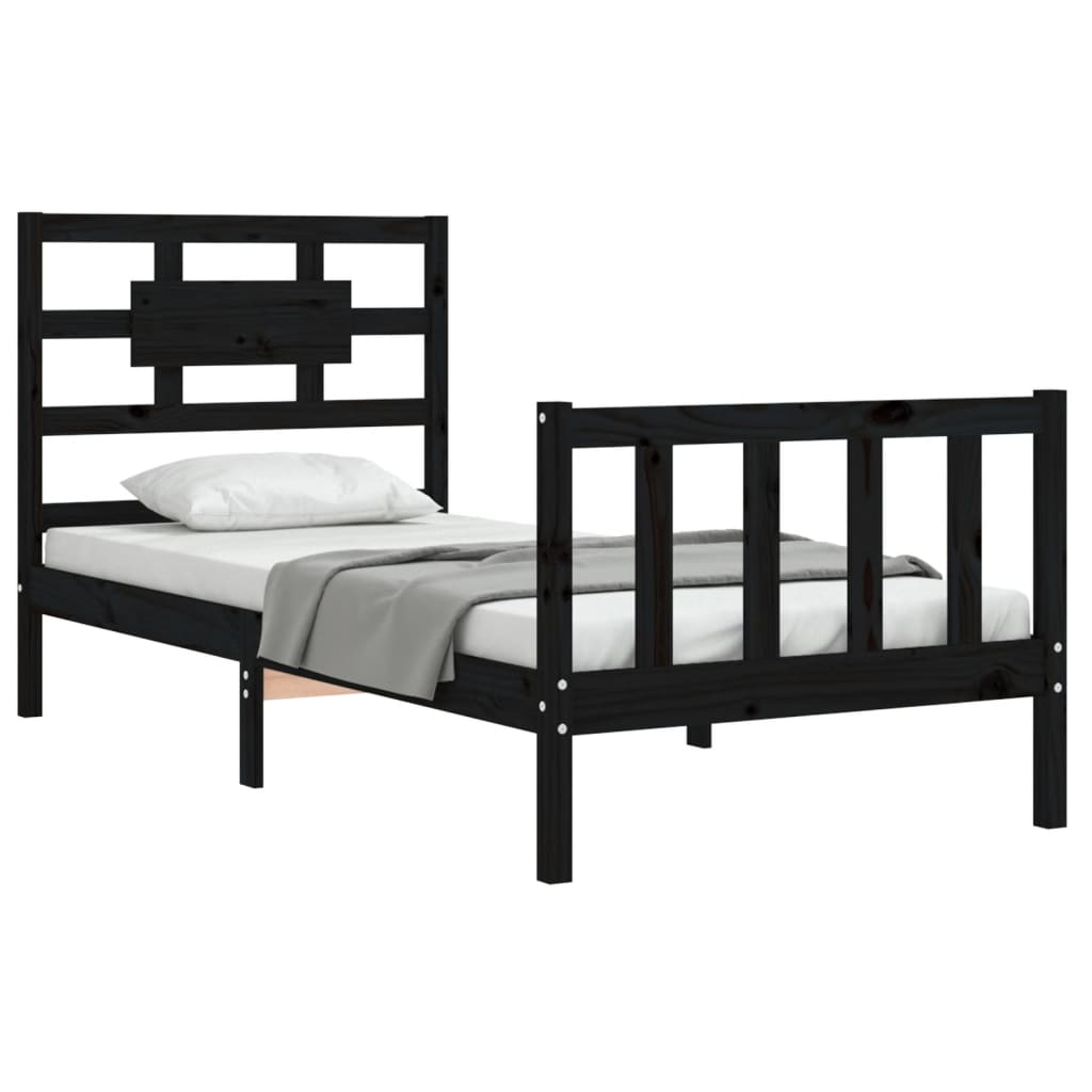 Bed Frame without Mattress Black Single Solid Wood Pine