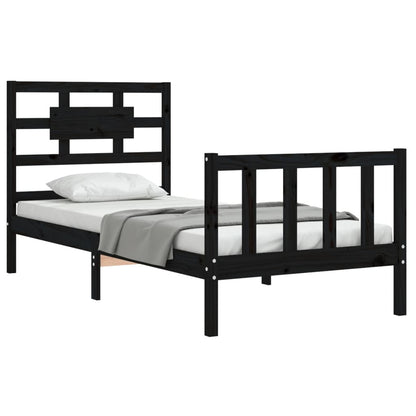 Bed Frame without Mattress Black Single Solid Wood Pine