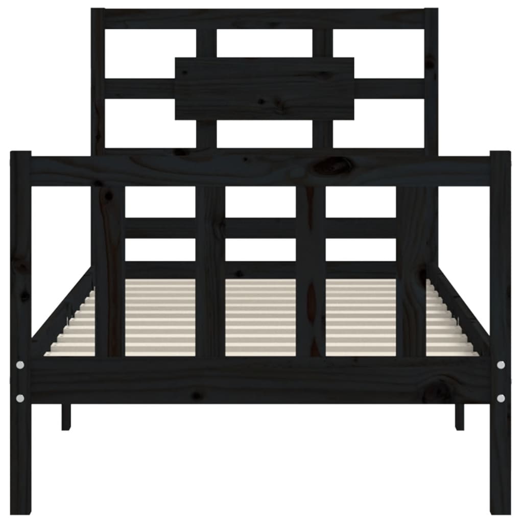 Bed Frame without Mattress Black Single Solid Wood Pine