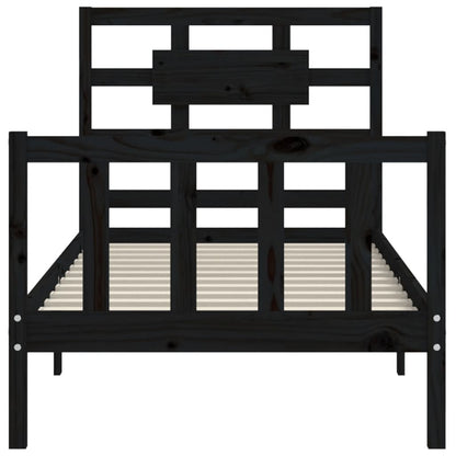 Bed Frame without Mattress Black Single Solid Wood Pine