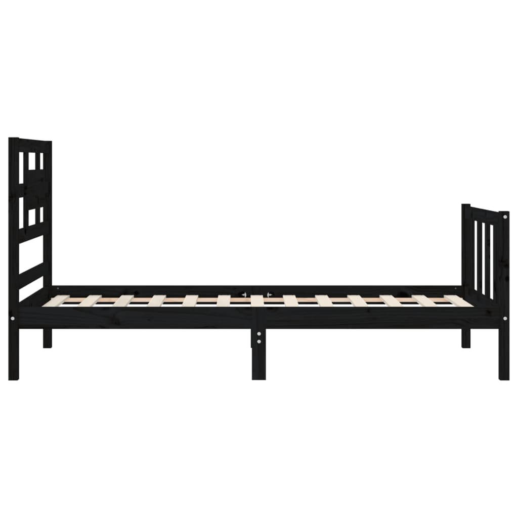 Bed Frame without Mattress Black Single Solid Wood Pine