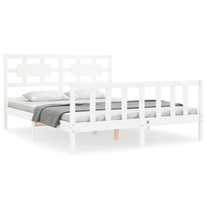 Bed Frame without Mattress White King Size Solid Wood Pine