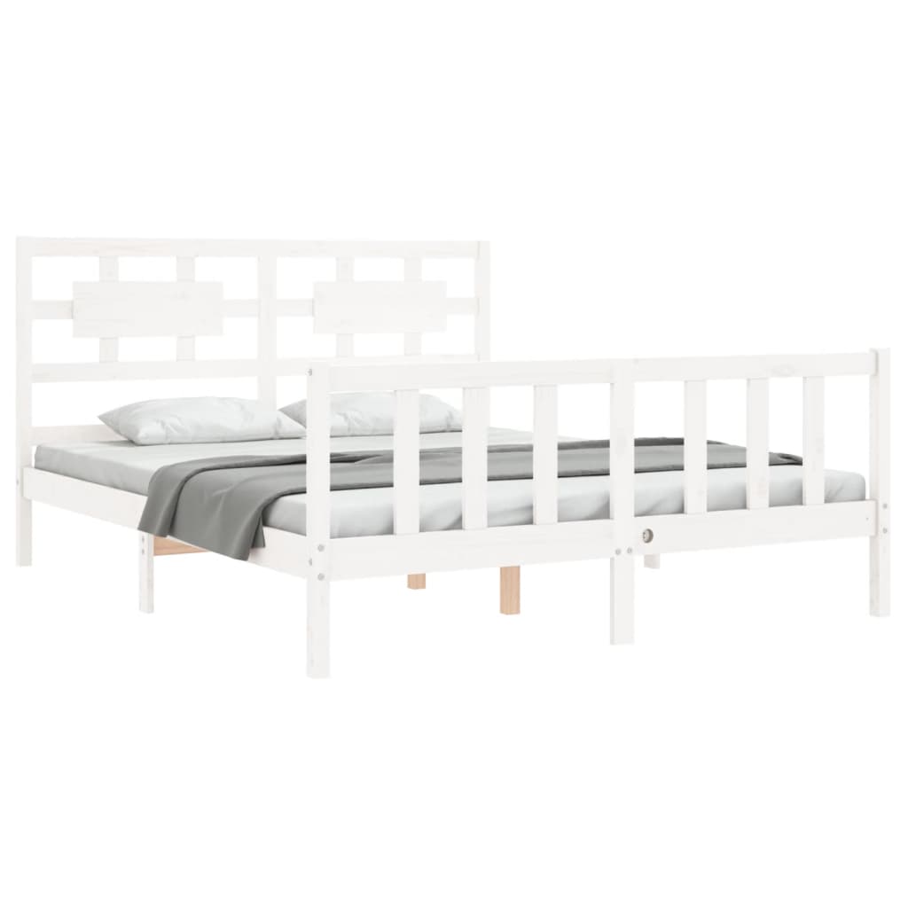 Bed Frame without Mattress White King Size Solid Wood Pine