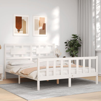 Bed Frame without Mattress White King Size Solid Wood Pine