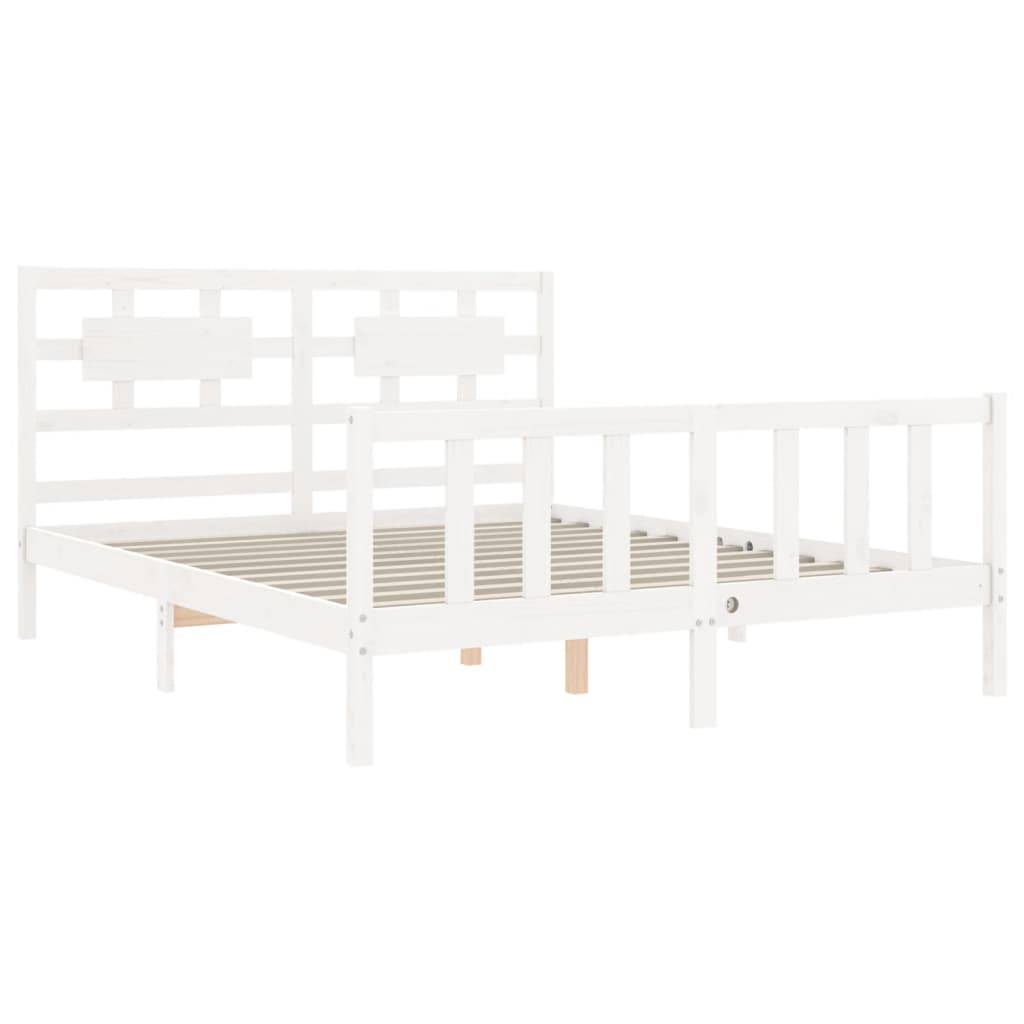 Bed Frame without Mattress White King Size Solid Wood Pine