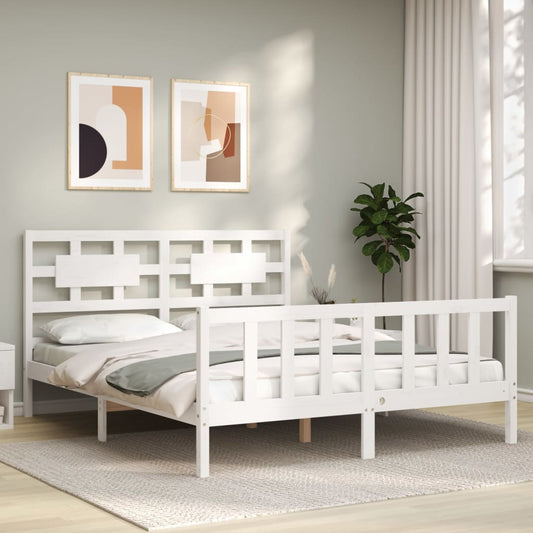 Bed Frame without Mattress White King Size Solid Wood Pine