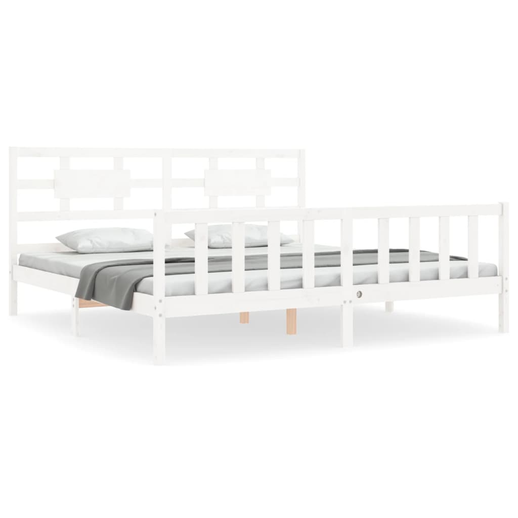 Bed Frame with Headboard White 200x200 cm Solid Wood