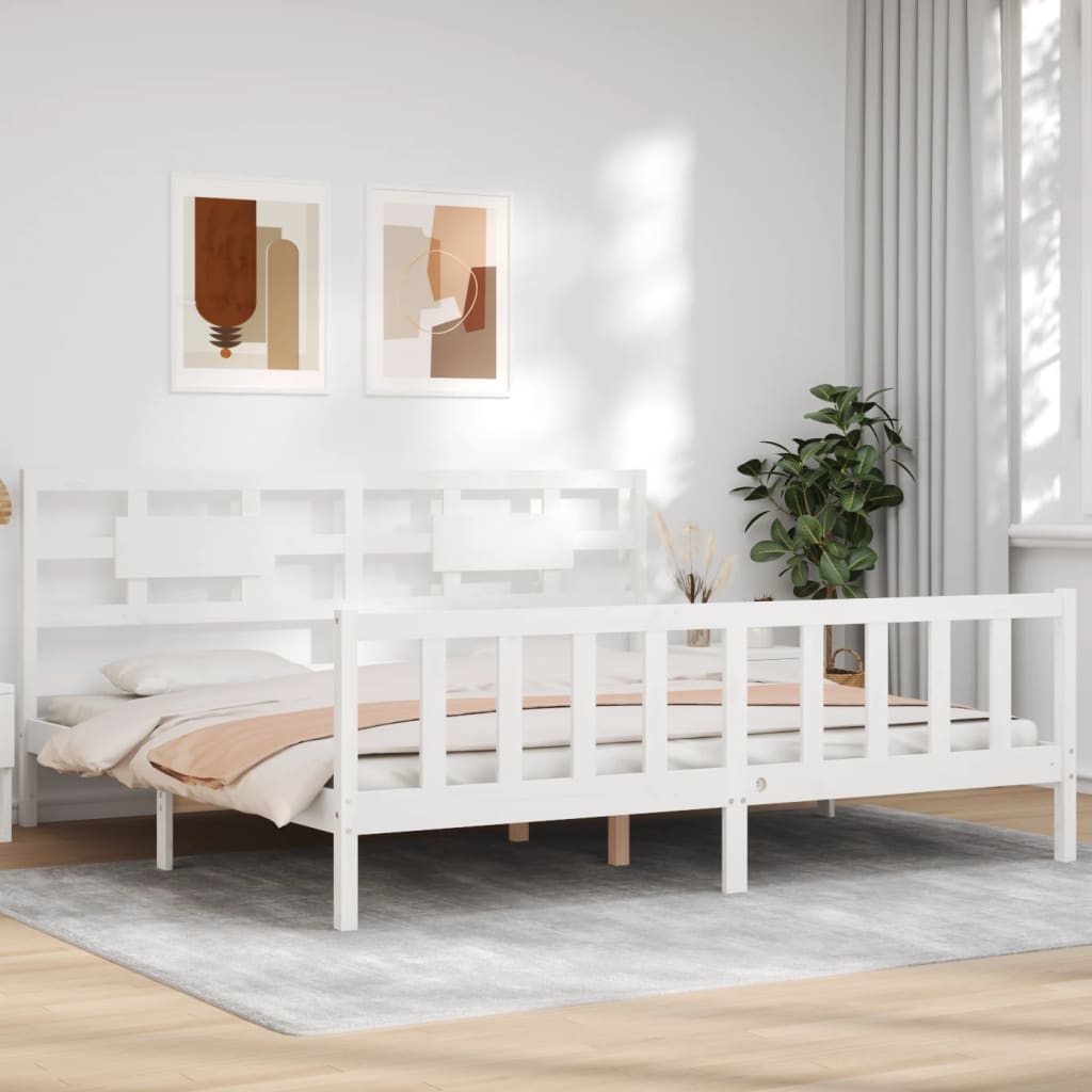 Bed Frame with Headboard White 200x200 cm Solid Wood