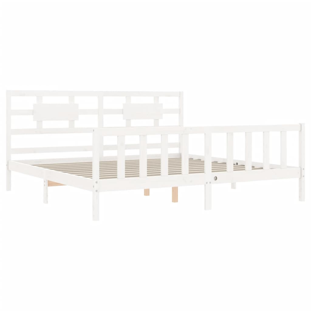 Bed Frame with Headboard White 200x200 cm Solid Wood