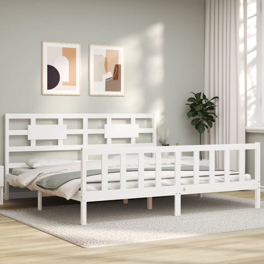 Bed Frame with Headboard White 200x200 cm Solid Wood