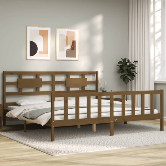 Bed Frame with Headboard Honey Brown 200x200 cm Solid Wood