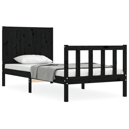 Bed Frame with Headboard Black Single Solid Wood