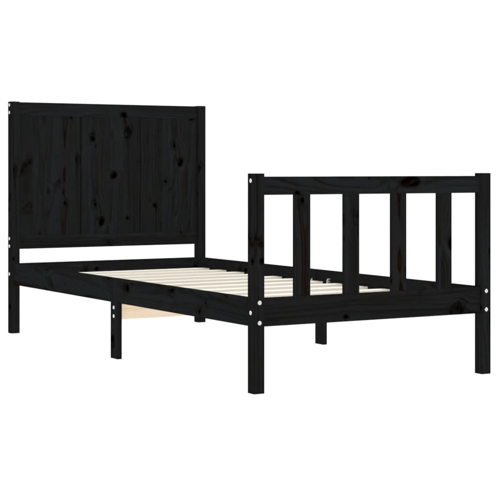 Bed Frame with Headboard Black Single Solid Wood