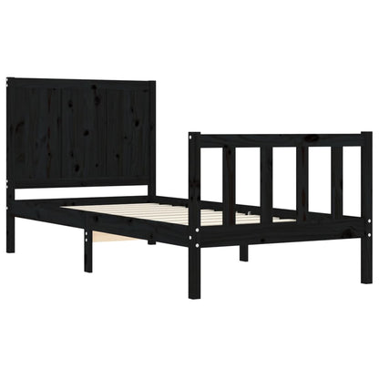 Bed Frame with Headboard Black Single Solid Wood