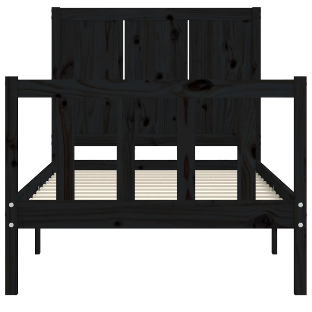 Bed Frame with Headboard Black Single Solid Wood