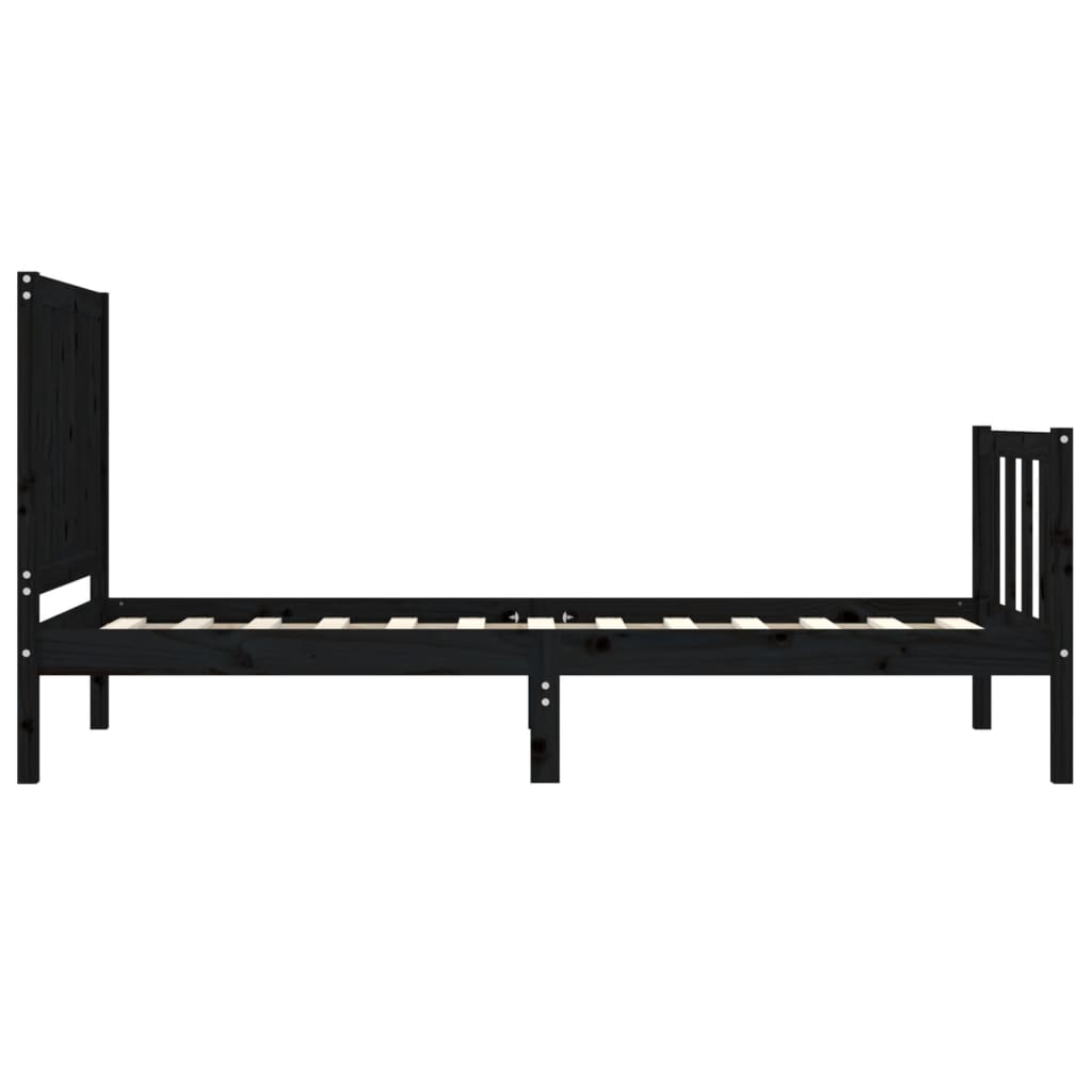 Bed Frame with Headboard Black Single Solid Wood