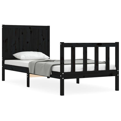 Bed Frame without Mattress Black 90x200 cm Solid Wood Pine