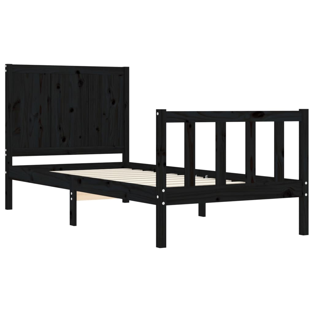 Bed Frame without Mattress Black 90x200 cm Solid Wood Pine