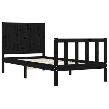 Bed Frame without Mattress Black 90x200 cm Solid Wood Pine