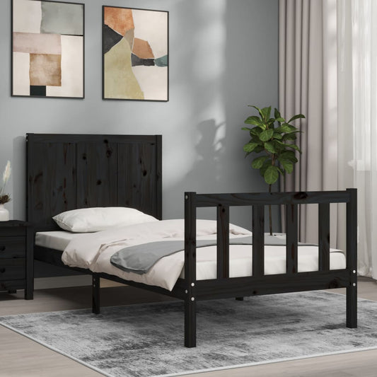 Bed Frame without Mattress Black 90x200 cm Solid Wood Pine