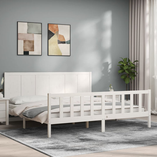 Bed Frame without Mattress White Super King Size Solid Wood Pine