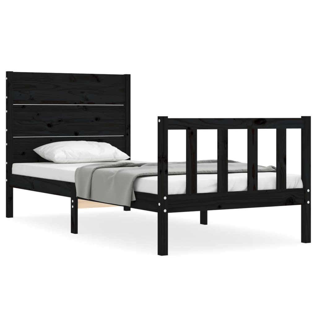 Bed Frame with Headboard Black Single Solid Wood