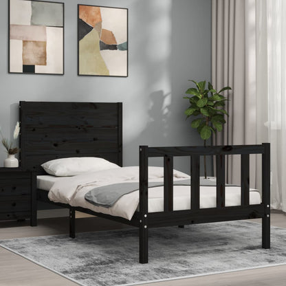 Bed Frame with Headboard Black Single Solid Wood