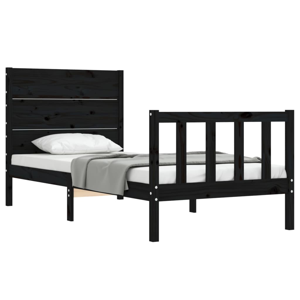 Bed Frame with Headboard Black Single Solid Wood