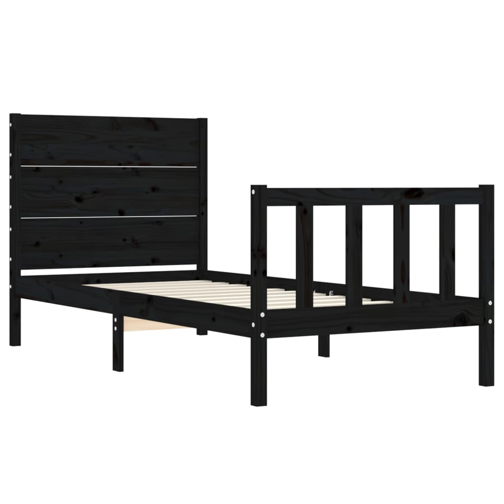 Bed Frame with Headboard Black Single Solid Wood