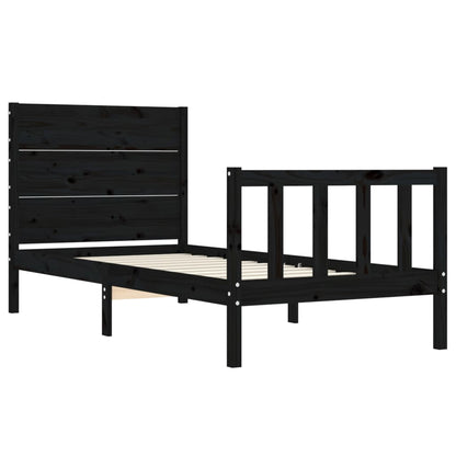 Bed Frame with Headboard Black Single Solid Wood