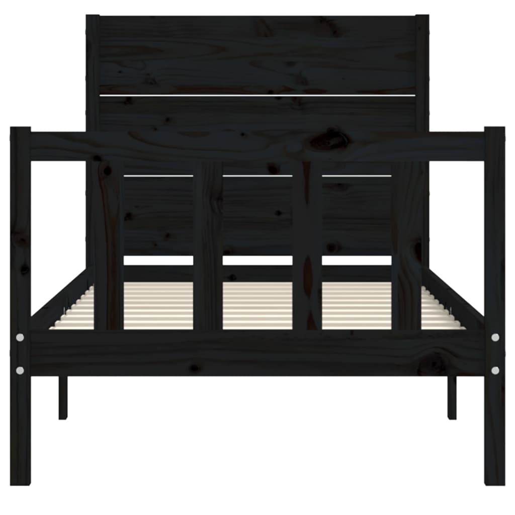 Bed Frame with Headboard Black Single Solid Wood