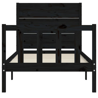 Bed Frame with Headboard Black Single Solid Wood