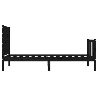 Bed Frame with Headboard Black Single Solid Wood