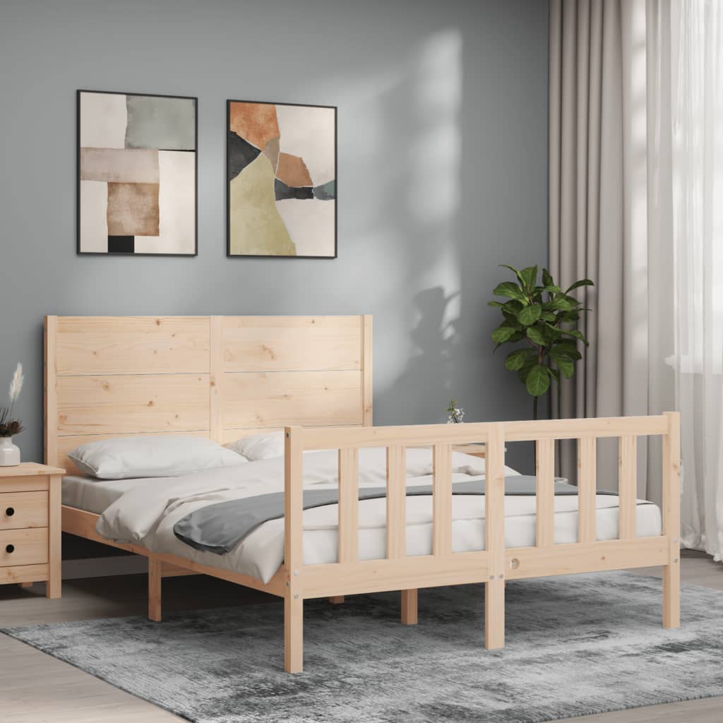 Bed Frame with Headboard 140x190 cm Solid Wood