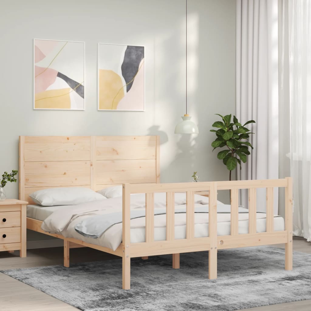 Bed Frame with Headboard 140x190 cm Solid Wood