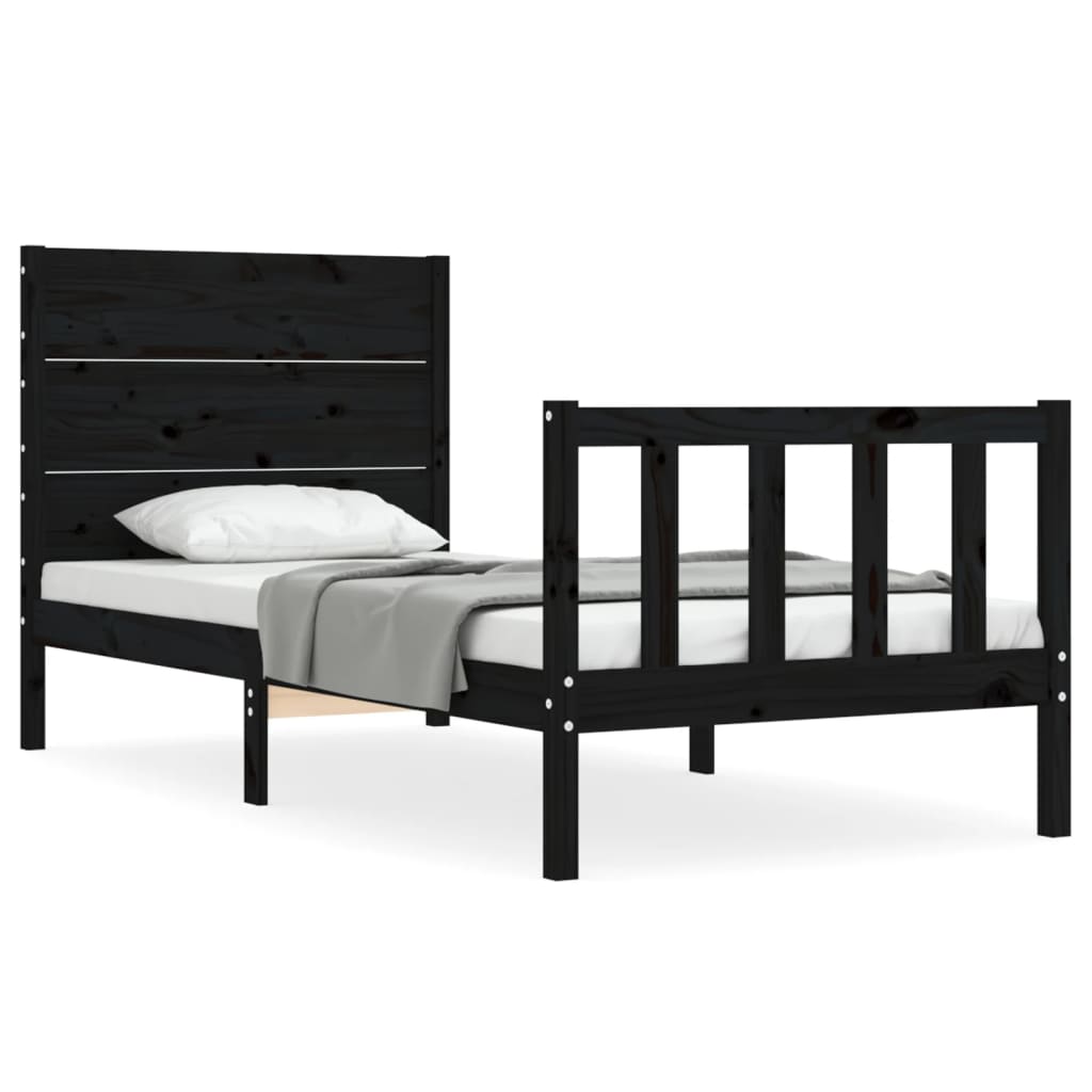 Bed Frame without Mattress Black 90x200 cm Solid Wood Pine