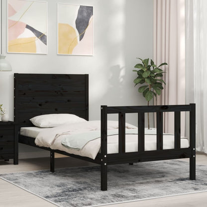 Bed Frame without Mattress Black 90x200 cm Solid Wood Pine