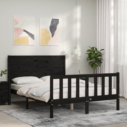 Bed Frame with Headboard Black 120x200 cm Solid Wood