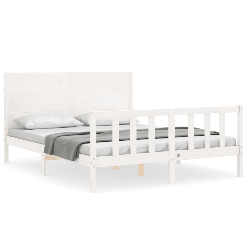 Bed Frame with Headboard White 160x200 cm Solid Wood