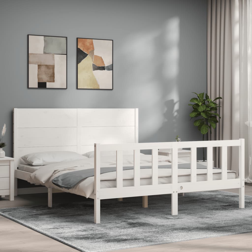 Bed Frame with Headboard White 160x200 cm Solid Wood