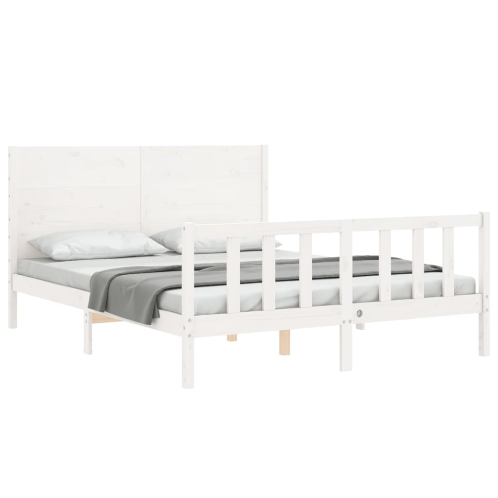 Bed Frame with Headboard White 160x200 cm Solid Wood