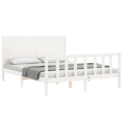 Bed Frame with Headboard White 160x200 cm Solid Wood