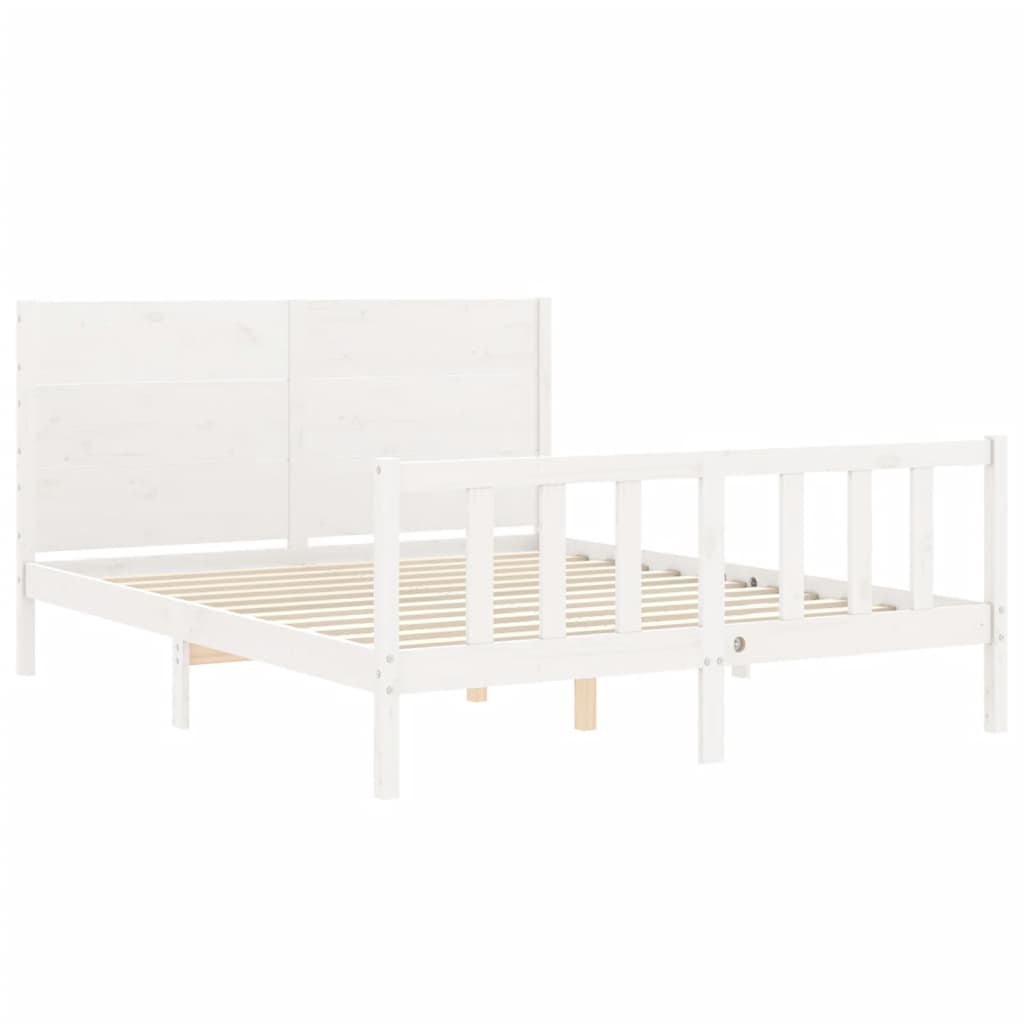 Bed Frame with Headboard White 160x200 cm Solid Wood